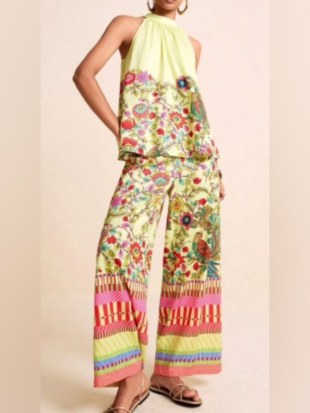 Floral Wide-Leg pant set in Lime Green